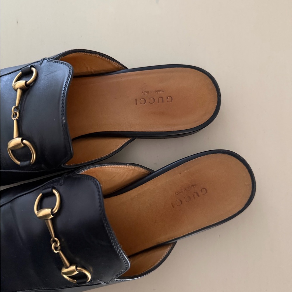 Gucci Black Leather Horsebit Backless Loafers - Picture 2 of 4